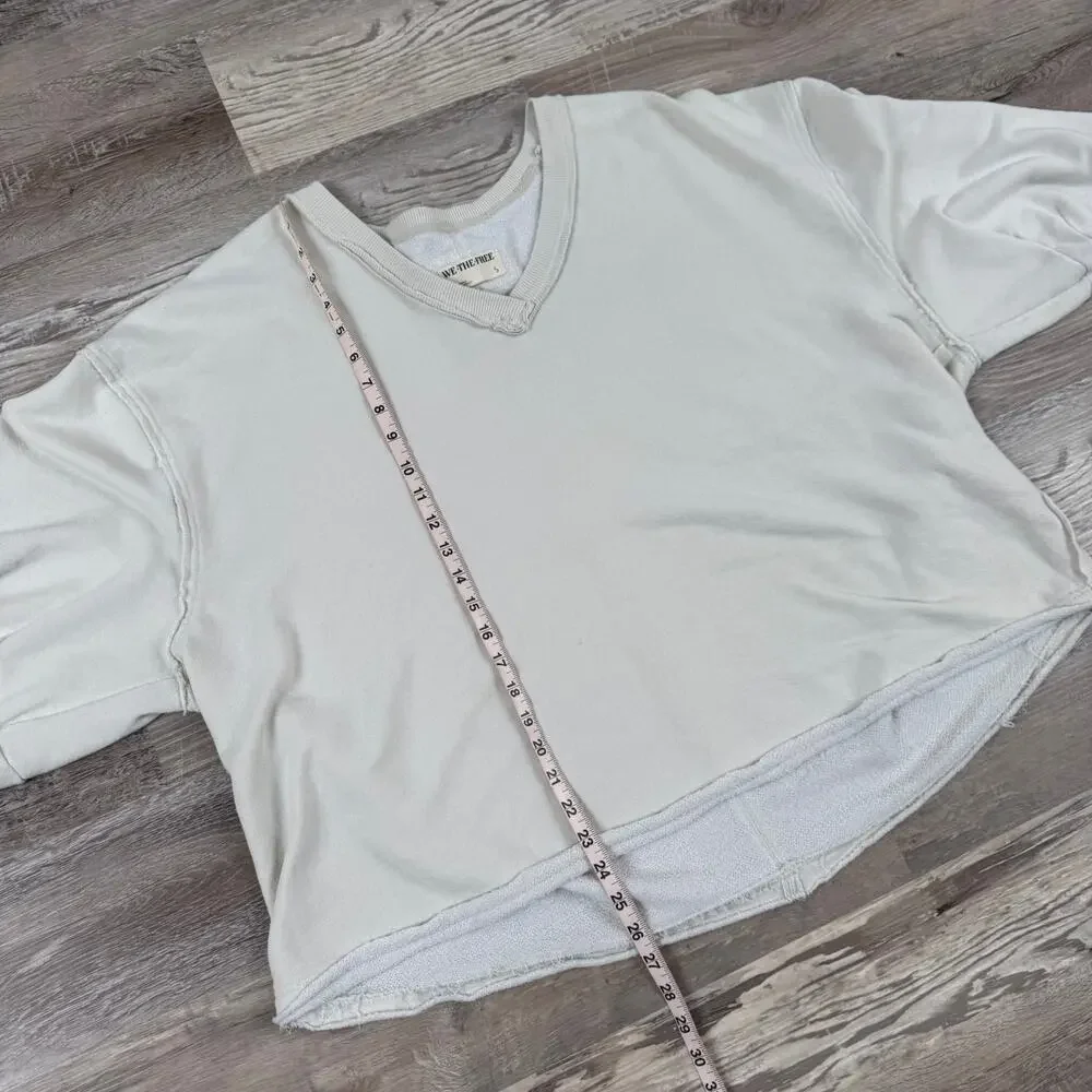 Free People We The Free Cream Oversized Raw Hem Sweatshirt Coastal Boho Small